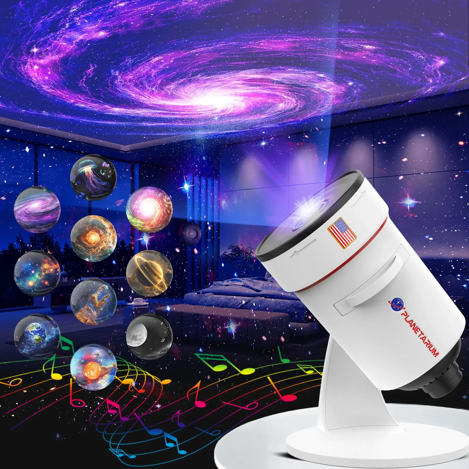 White Noise Galaxy Projector with 28 Soothing Sounds Sleep Timer Memory Function Planetarium Star Night Light