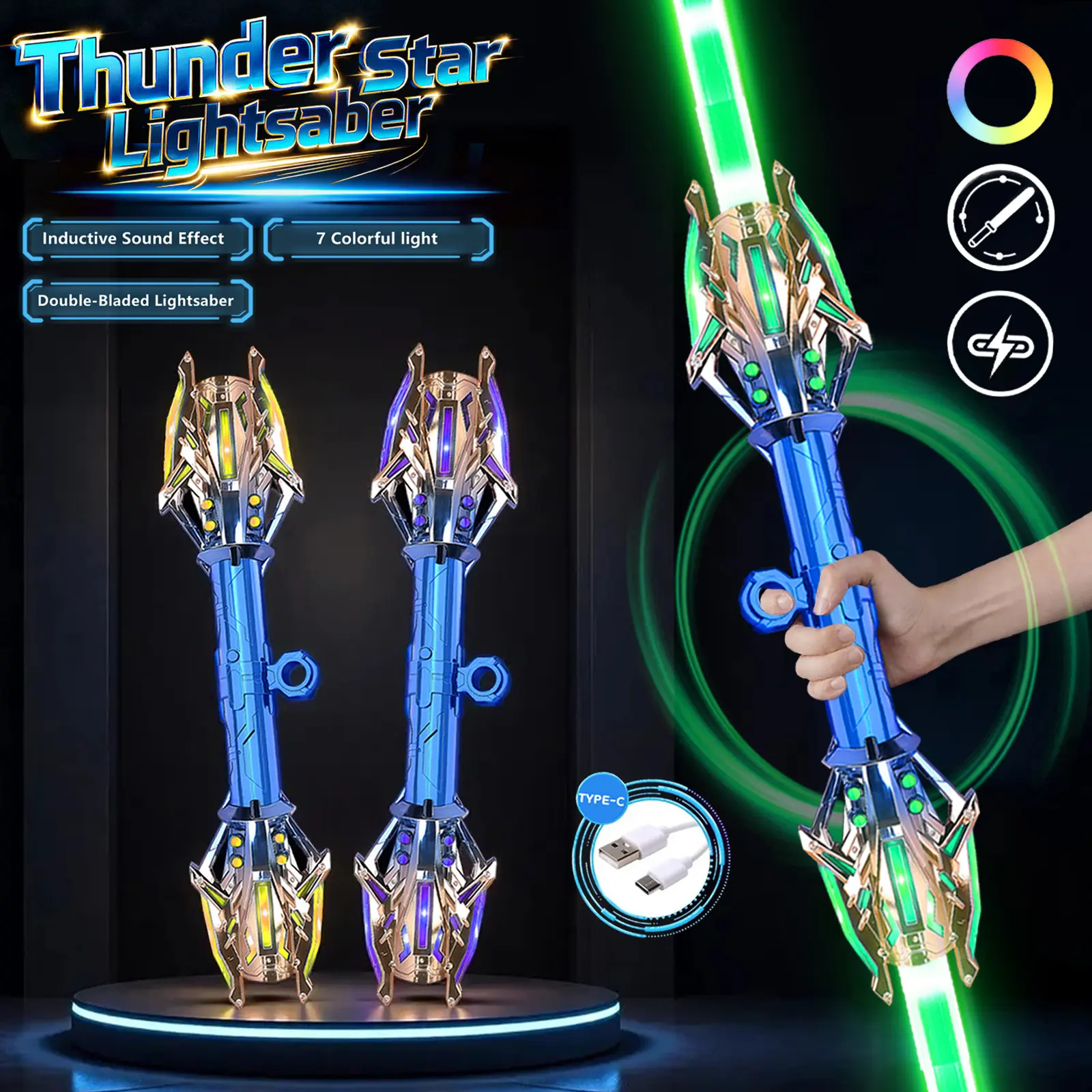 2-in-1 Twist LED Cold Lightsaber Toy - Automatic Retractable, FX Sound, Galaxy Theme Sci-Fi Props, Cool Gifts for Kids Ages 8-10, Includes Batteries, Perfect Birthday Gift for Boys Girls (Toy Swords & Sabres), Includes Cells