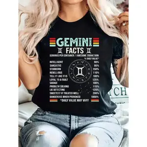 Vintage Astrology May June Birthday Zodiac Sign Retro Gemini T-Shirt Breathable & Comfort Fit T Shirt, Short Sleeve Crew Neck Top For All Seasons