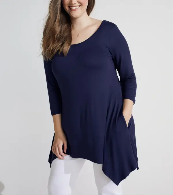 White Mark Women's Plus Size Quarter Sleeve Tunic Top with Side Pockets Comfort Blouse Womenswear
