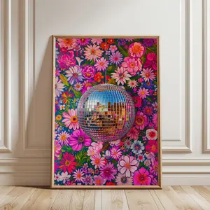 Vintage Print Disco Ball Poster Decoration, Colorful Fashion Wall Art for Living Room, Retro Style Home Decor, Decoration Items, Wooden Wall Art