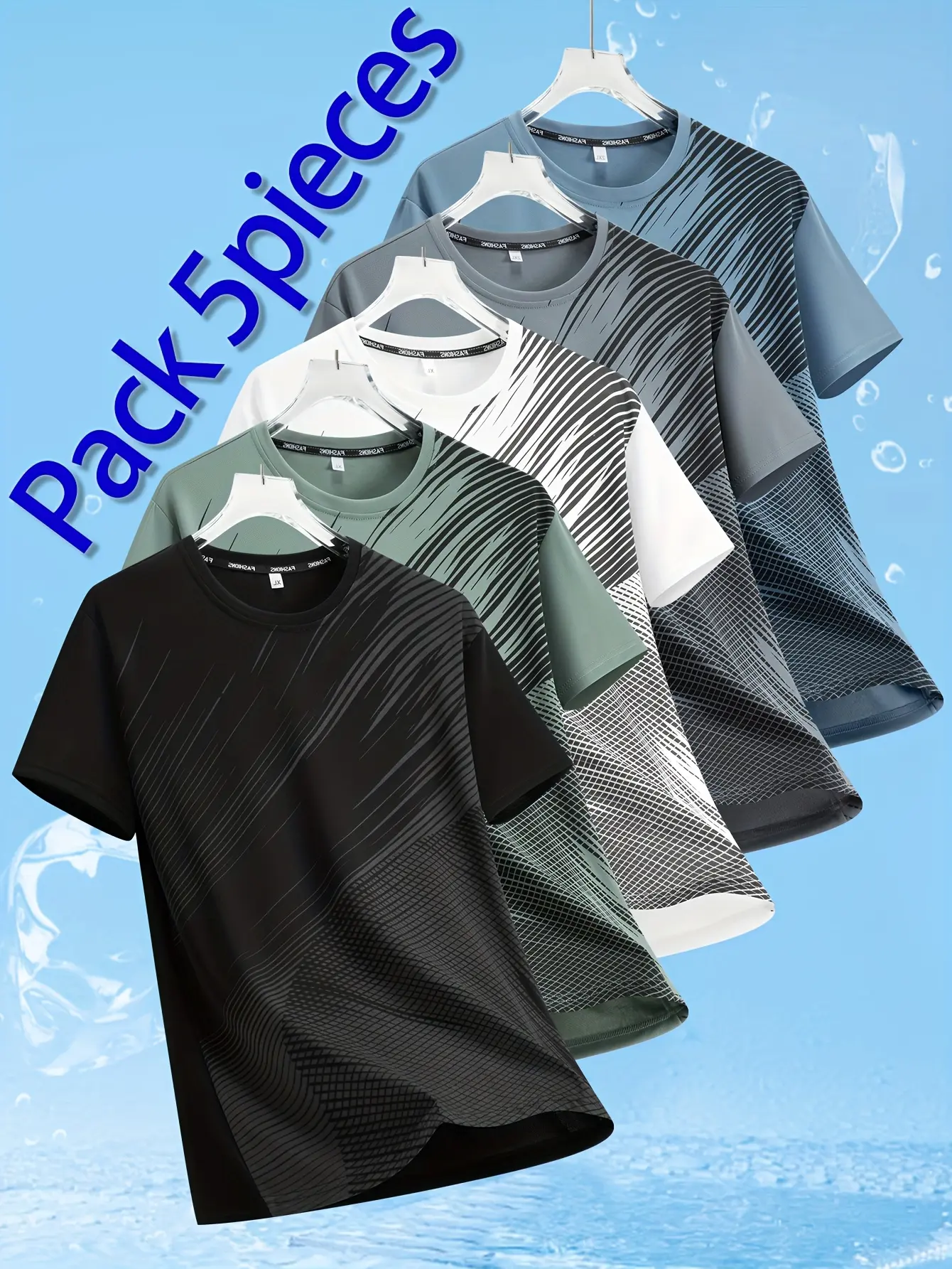 5-Pack – Assorted Colors Men’s Casual Sports T‑Shirts, Quick-Dry Summer Short‑Sleeve Tops, Stretchable and Breathable Printed Fitness Training Shirts for Men, Suitable for Sports, Outdoor Activities, and Casual Wear; Ideal as a Gift