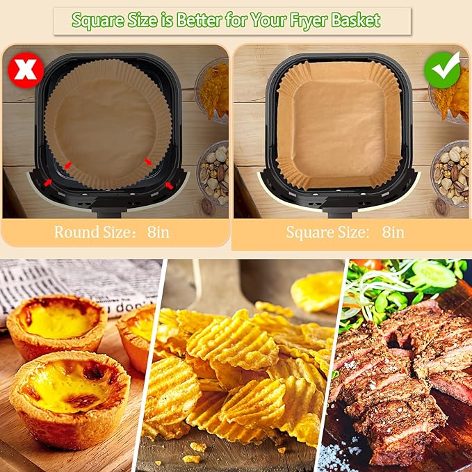 Air Fryer Paper Liners, 100PCS Non-stick Oil Resistant Air Fryer Parchment Paper Liners, 8 Inch Air Fryer Liners Disposable, Airfryer Liners for 5-8QT Air fryer, Baking, Roasting Microwave Bakeware Utensils Bakeware Utensils
