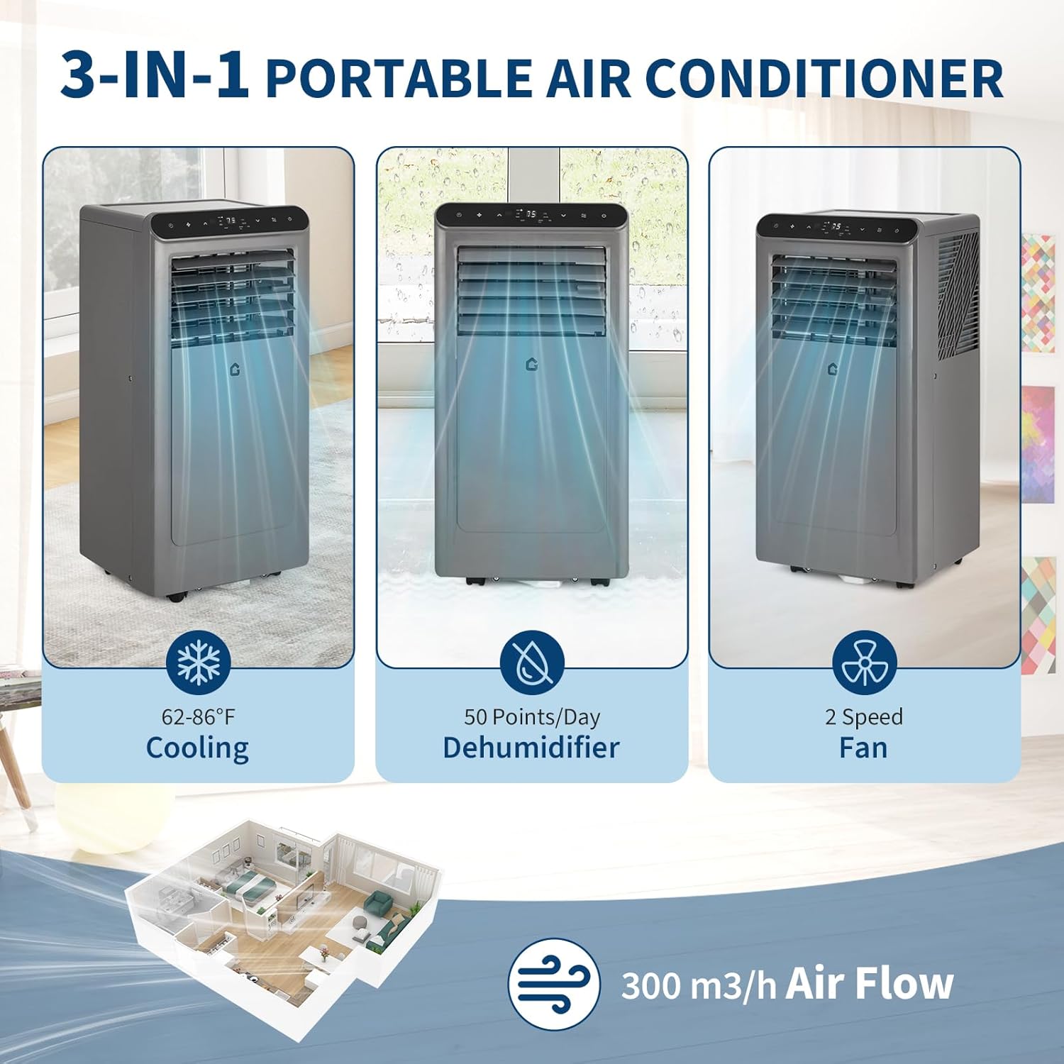 Garvee 10000 BTU Portable Air Conditioners, 4-In-1 Portable AC Unit for Rooms Up to 350 Sq. Ft, Dehumidifier, Fan, Energy Saving, Remote Control, 24 Hour Timer, Sleep Mode, for Bedroom/Office Garvee 10000 BTU Portable Air Conditioners, 4-In-1 Portable AC Unit for Rooms Up to 350 Sq. Ft, Dehumidifier, Fan, Energy Saving, Remote Control, 24 Hour Timer, Sleep Mode, for Bedroom/Office