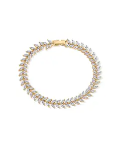 PAVOI 14K Gold Plated Tennis Bracelet - Gold Tennis Bracelets for Women - Marquise Cut CZ Leaf Bridal Bracelet 7" - Trendy Wedding Jewelry