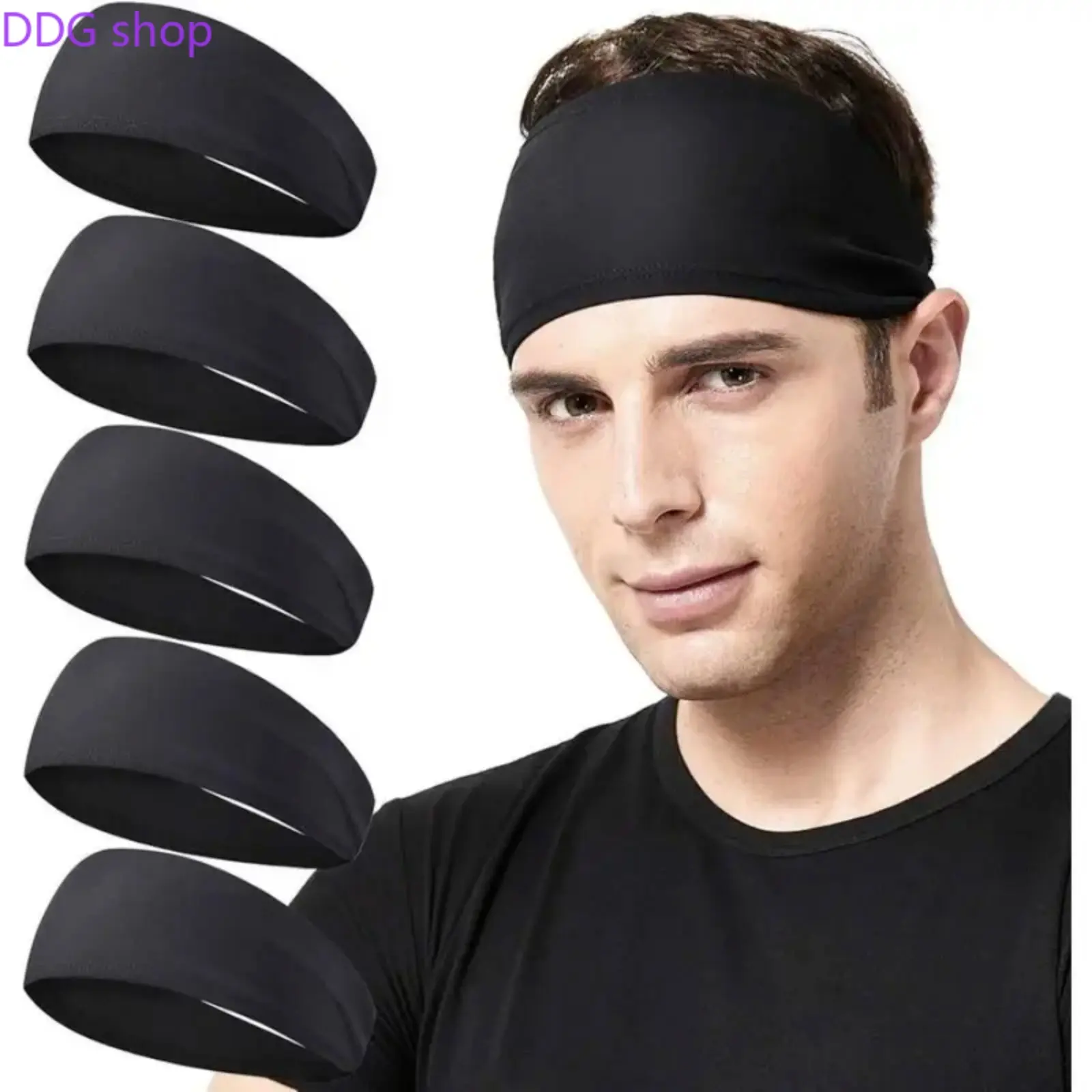 Men’s 5-Pack Performance Sports Headbands - Sweat-Wicking, Stretchy, Lightweight, 1 Size Sweat-Absorbing Training Headbands for Running, Workouts, Unisex Comfort Hairband for Active Daily Wear