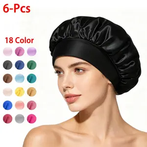 Women's 6-Pack Luxury Silky Satin Bonnet Hats - Lightweight, Soft Elastic Haircare Night Caps for Daily Sleeping, Heatless Hairstyle Protection summerwins