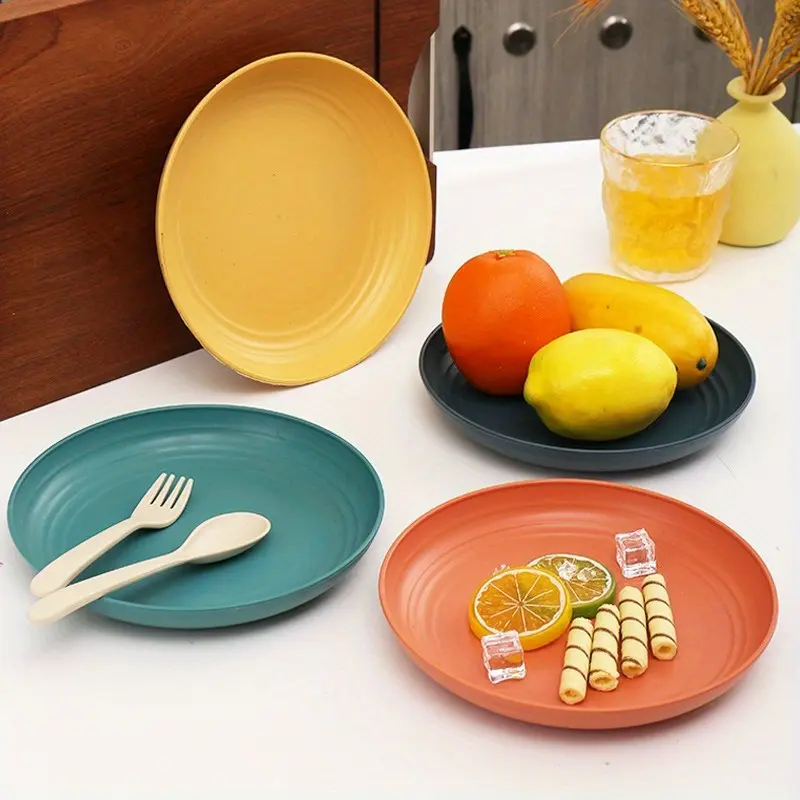 4pcs Thickened Plastic Plates for Household Use, Outdoor Camping Plates, Durable Anti-fall Household Dinner Plate, Candy Plate, Round Plates, Plastic Plates Set