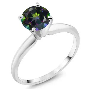 Gem Stone King 14K White Gold Green Mystic Topaz Solitaire Engagement 4-Prong Ring For Women | 1.00 Cttw | Round 6MM | Gemstone Birthstone