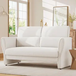 Modern Accent Chair and Loveseat Furniture Set for Home, Upholstered Faux Lamb Sofa with High Back & Removable Pillows, Sturdy Wood Frame Vanity Chair for Living Room, Bedroom, Apartment