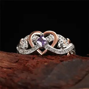 Women's 2025 Elegant Infinity Heart Signet Double Layered Ring, 1pc Adjustable Silver-Gold Plated Fashion Band, Engagement Gift with Makeup Pouch & Bracelet, Fine Custom Costume Jewelry, Heart Signet Ring