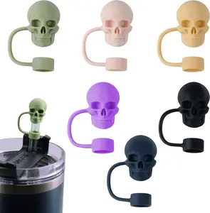 Straw Covers Cap Compatible with  Cup 30 40oz with Handle - 6 count 10mm/0.4in  Straw Toppers - Cute Funny Cool Skull Shape Straw Tumbler Accessories for Man & Woman - &Dust-proof