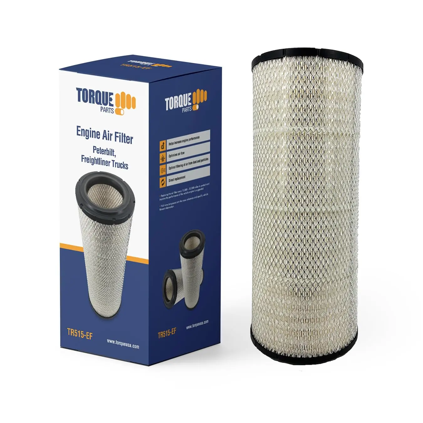 TORQUE RS3516 Engine Air Filter Compatible with Select Peterbilt 357 377 378 379 382 384 385 386 387 Freightliner Argosy FL Accessories Parts Replaces LAF2536 AF25219 46842 6842 TR515, Captures Fine Dust And Contaminants, Extends Engine Life, Improves Per