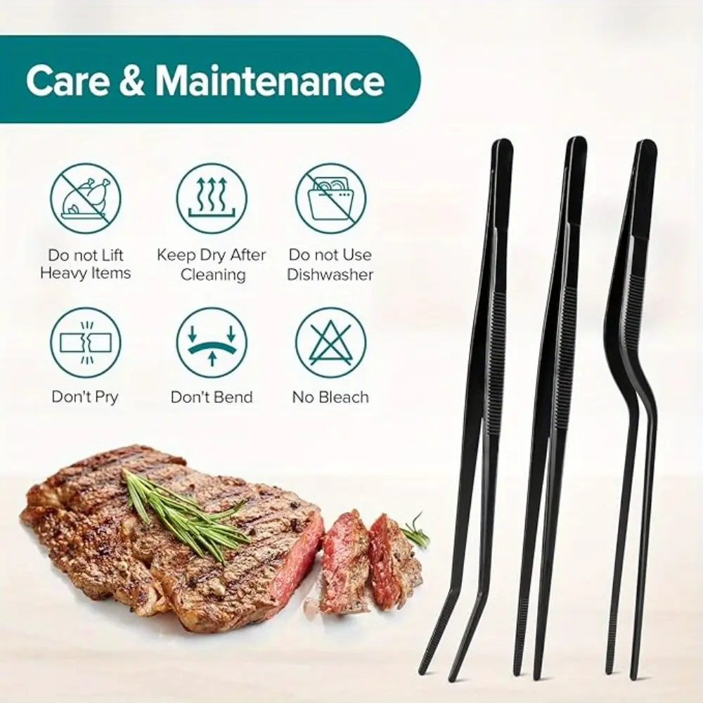 3PCS 12 Inch Kitchen Cooking Tweezers, Professional Stainless Steel Food Tongs, Black Long Feeding Tongs, Fine Cooking Tweezers, Chef Tweezer Tongs Set, for Cooking,Plating,BBQ