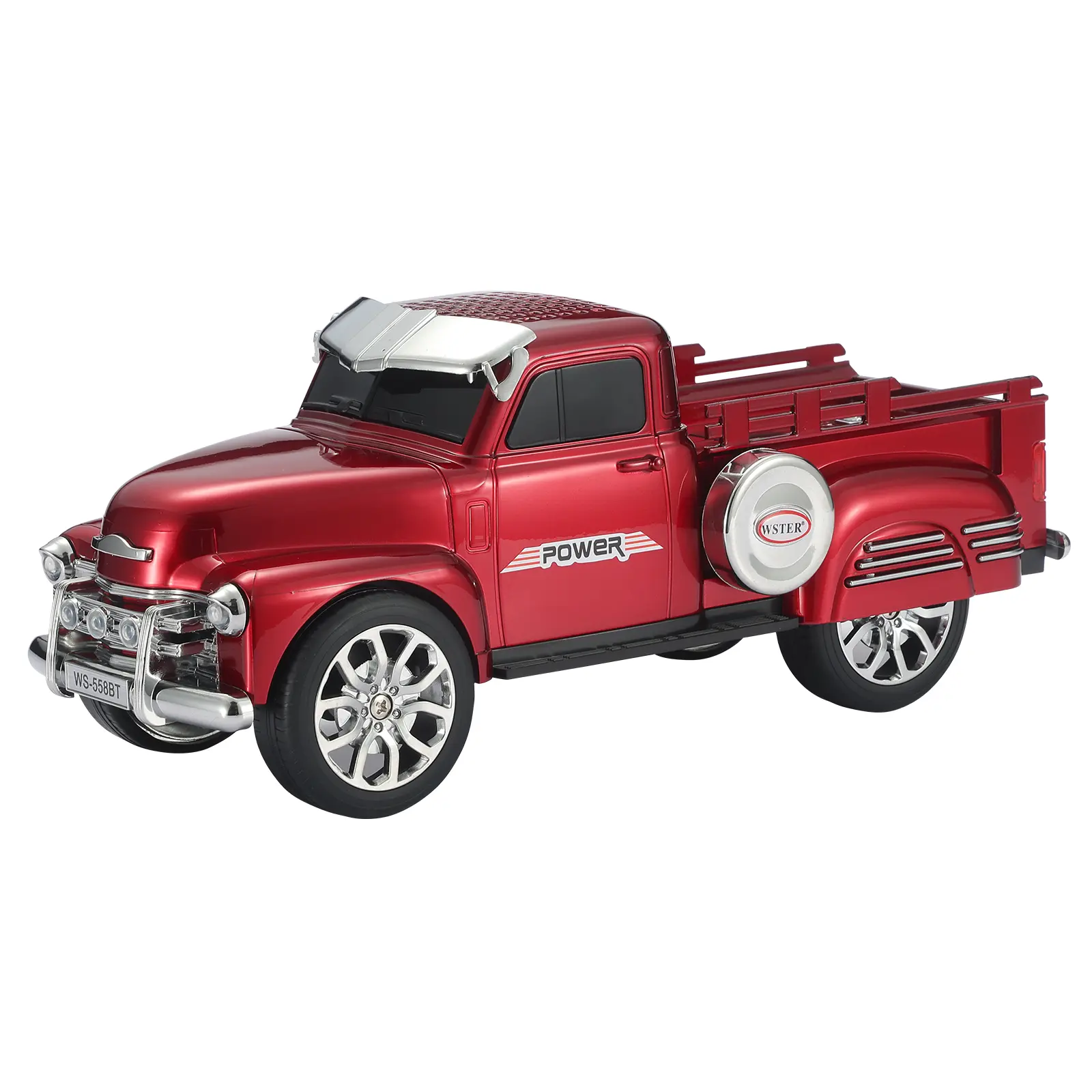 WSTER-558BT Retro Truck Portable Bluetooth Speaker - Bluetooth 5.3, TWS Stereo Pair, USB-C Port, TF Card, AUX Input, Vintage Cable Design, Rechargeable, Smartphone & Device Compatible, Red for Road Warriors