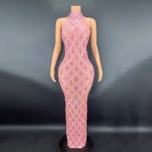 Sexy shiny rhinestone silver dress plus size women's party dress neck fishtail dress formal dresses women wrap dress prom
