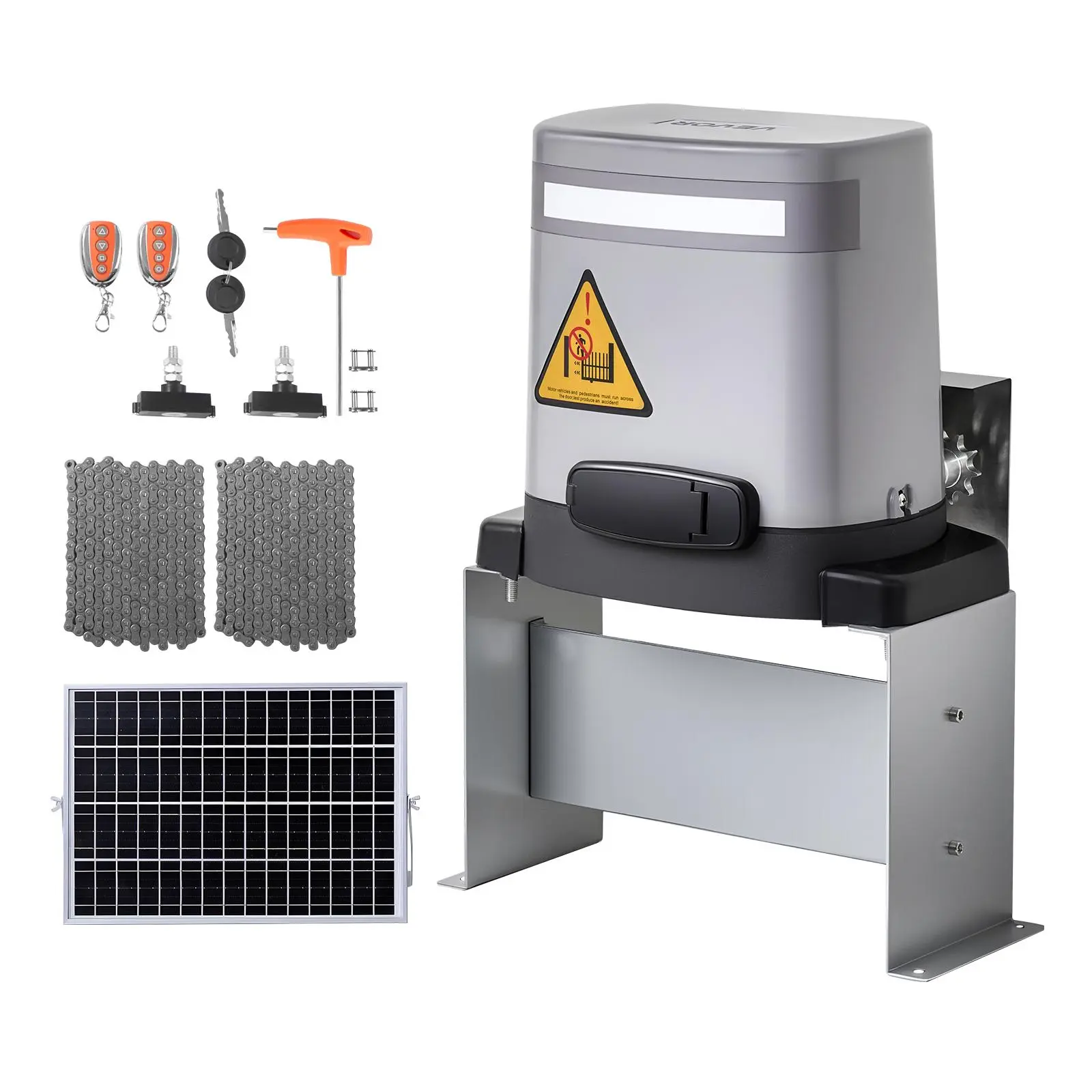 VEVOR Solar Gate Opener, 280W Electric Gate Opener for Doors up to 65.6ft 1799lbs, Chain Drive Sliding Fence Door Motor with Infrared Sensor & 2 Remote Controls, Driveway Gates Opening System#BackToSchool