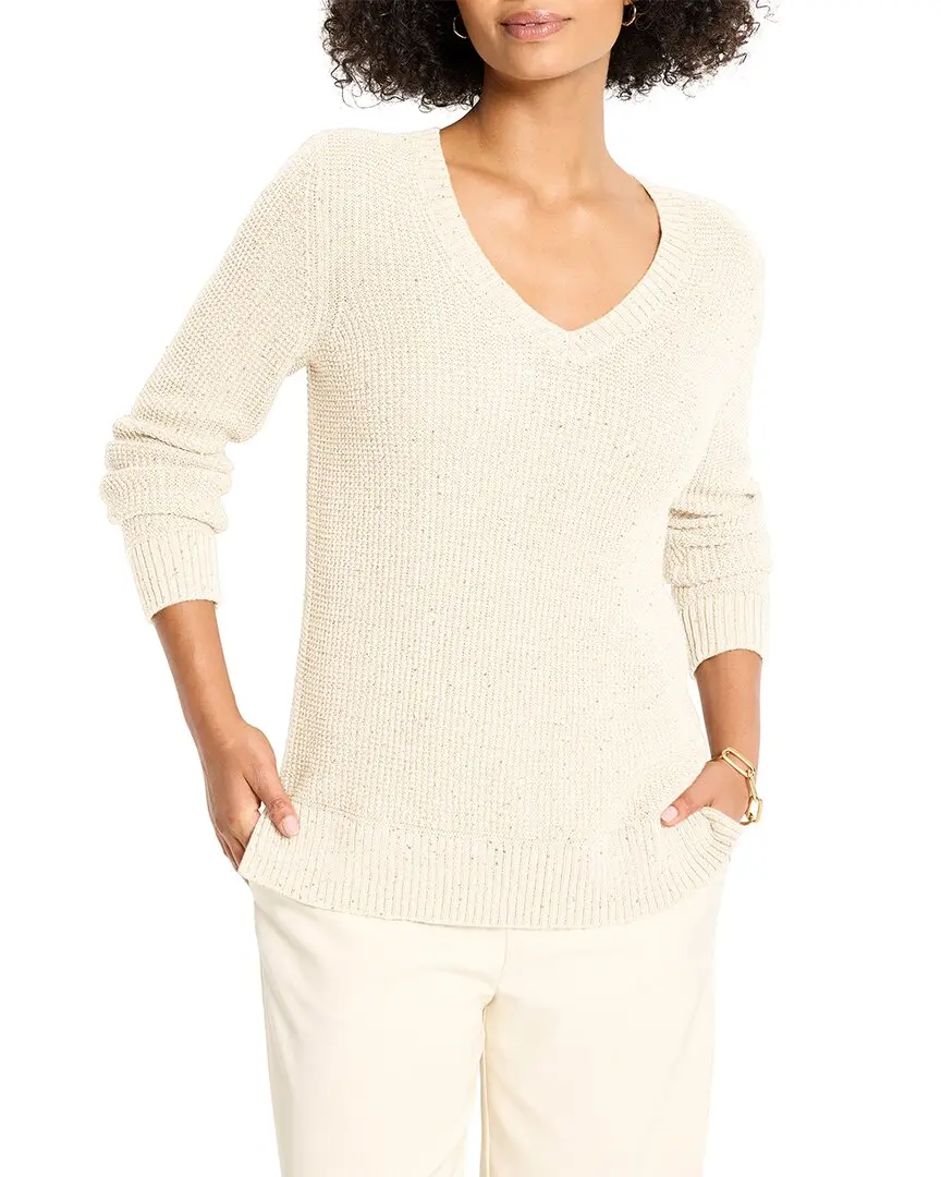 NIC+ZOE Petite Shimmer Waffle V-Neck Sweater NIC+ZOE Petite Shimmer Waffle V-Neck Sweater