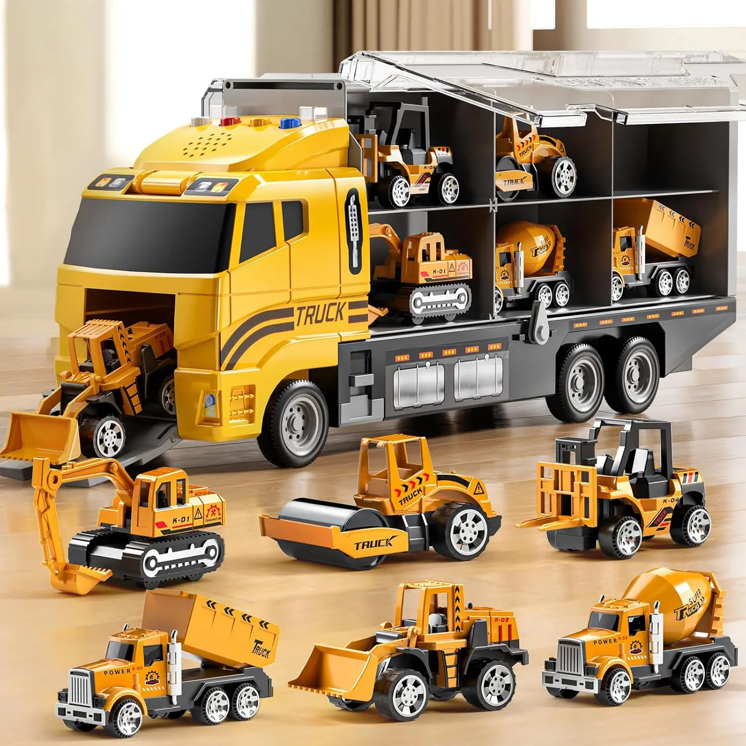 Toddler Boys' Micro-Scale Die-Cast Model Car Set - Transport Carrier Truck, Play Mat Included - Birthday Toys for 3-8 Year Old Boys, Die Cast Cars