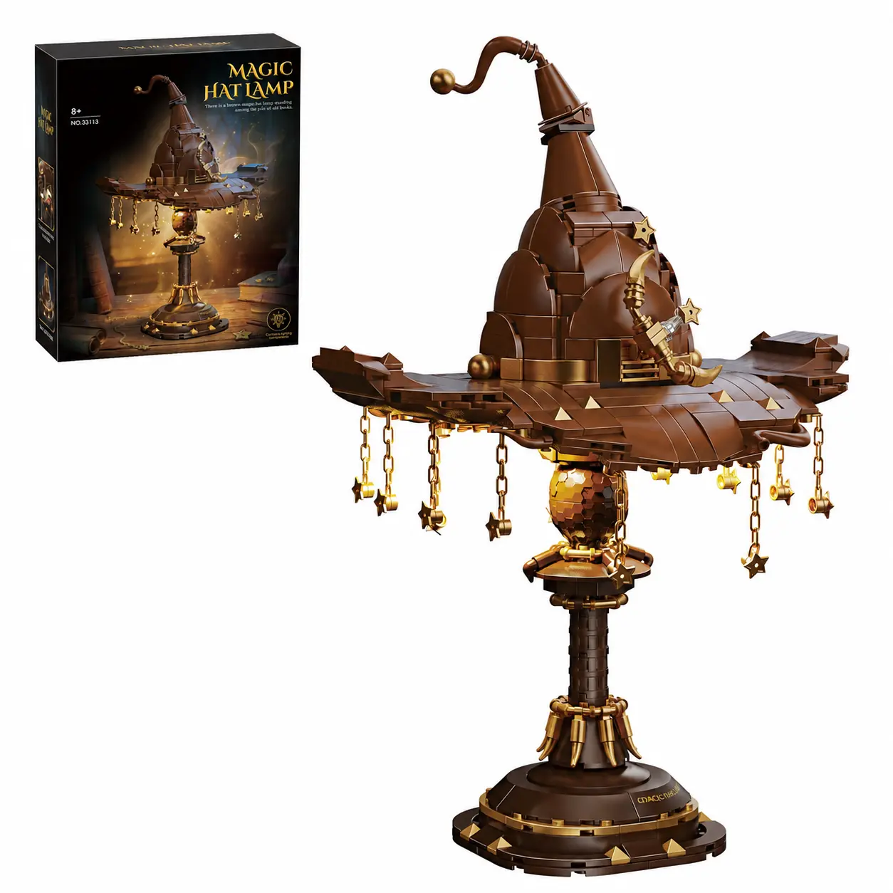 698-Piece Wizard Hat Lamp Building Block Set with Light, Fantasy DIY Construction Model Kit, Collectible Home Office Decor, Halloween Gift for Adults christmas birthday gift gothic