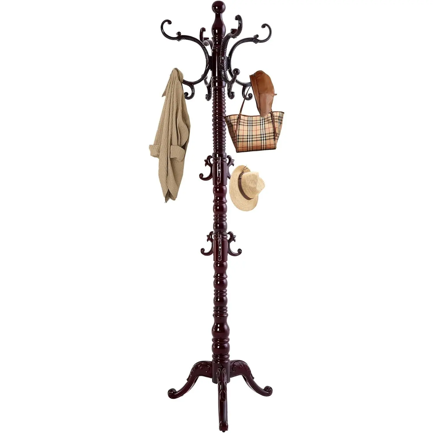 Wooden Coat Rack Freestanding, Solid  Coat Rack Stand with 14 Hooks,  Heavy Duty Coat Racks,Standing Coat Jacket Hanger Tree Stand for Corner, Office, Entryway