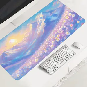 Extra large snow-capped mountain landscape gaming mouse pad, floral design desktop protection pad, Desk accessories, anti-slip rubber lock edge high-definition printing, suitable for computers, laptops, offices, homes, as a gift for family and friends