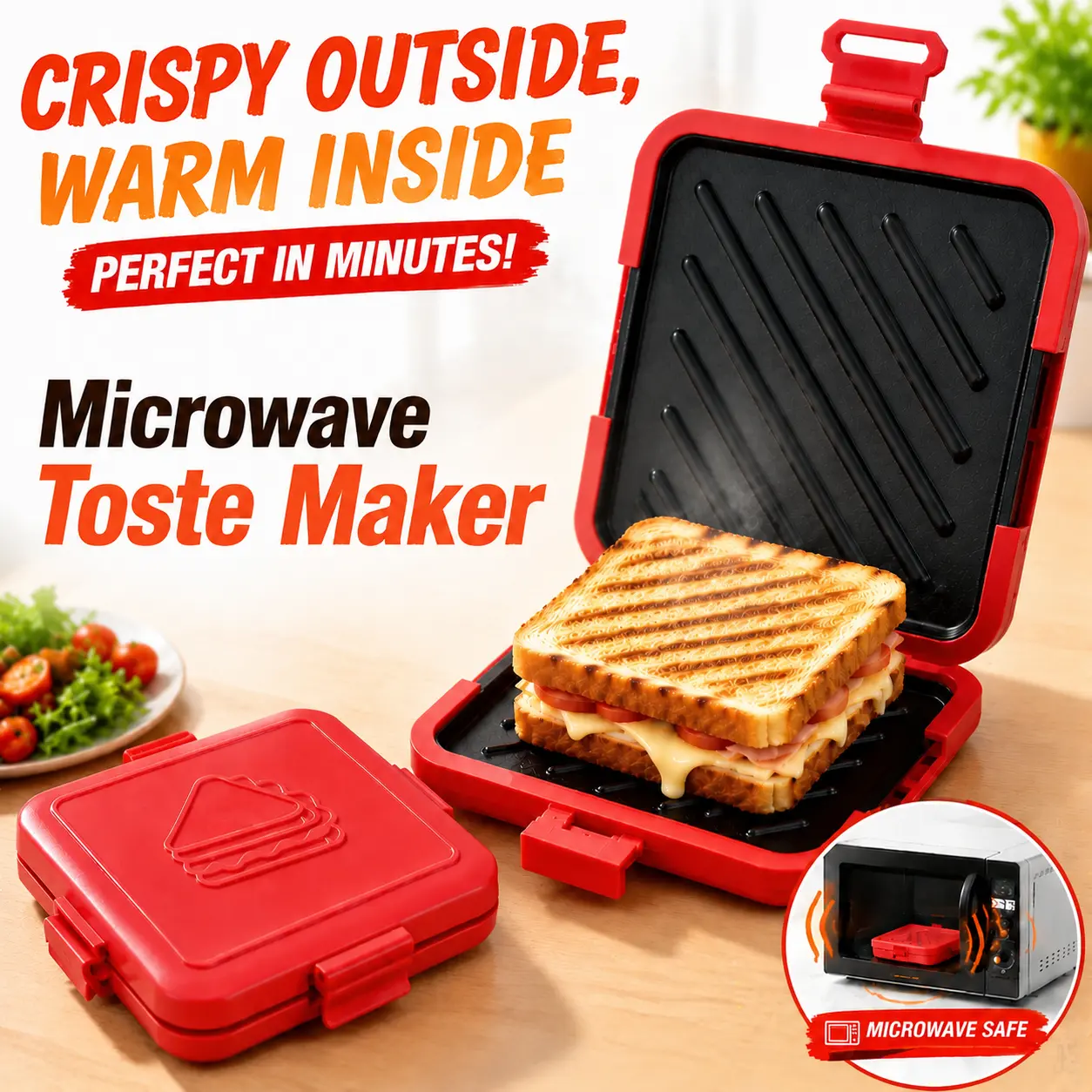 Microwave Sandwich Toast Maker Breakfast Toaster Non-Stick Grill Plate, No Power Needed, Wireless, Time-Saving, Quick, Dishwasher Safe