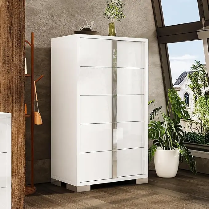 AMERLIFE Modern 5/6 Drawer Dresser, Glossy Surface Chest of Drawers, Large Storage Organizer for Bedroom, Living Room, Cloakroom, Luxury Bedroom Furniture/Best Gift Ideas/Christmas Gifts[tiktokshopbacktoschool][SohoChic]