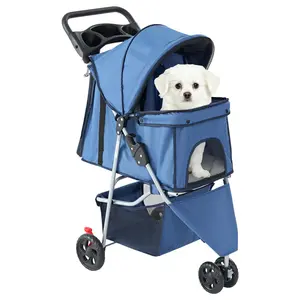 Sweetcrispy 3-Wheel Pet Stroller  Dog and Cat Stroller  Breathable Mesh   Lightweight Travel Carrier   Waterproof & Foldable Design   Storage Basket  Black  for Daily Walks & Outdoor Use