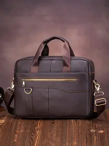 Vintage Leather Briefcase for Men Genuine Leather Office Large Laptop Bag Laptop Bag with Shoulder Strap, Spacious Cowhide Work Bag for Business Travel