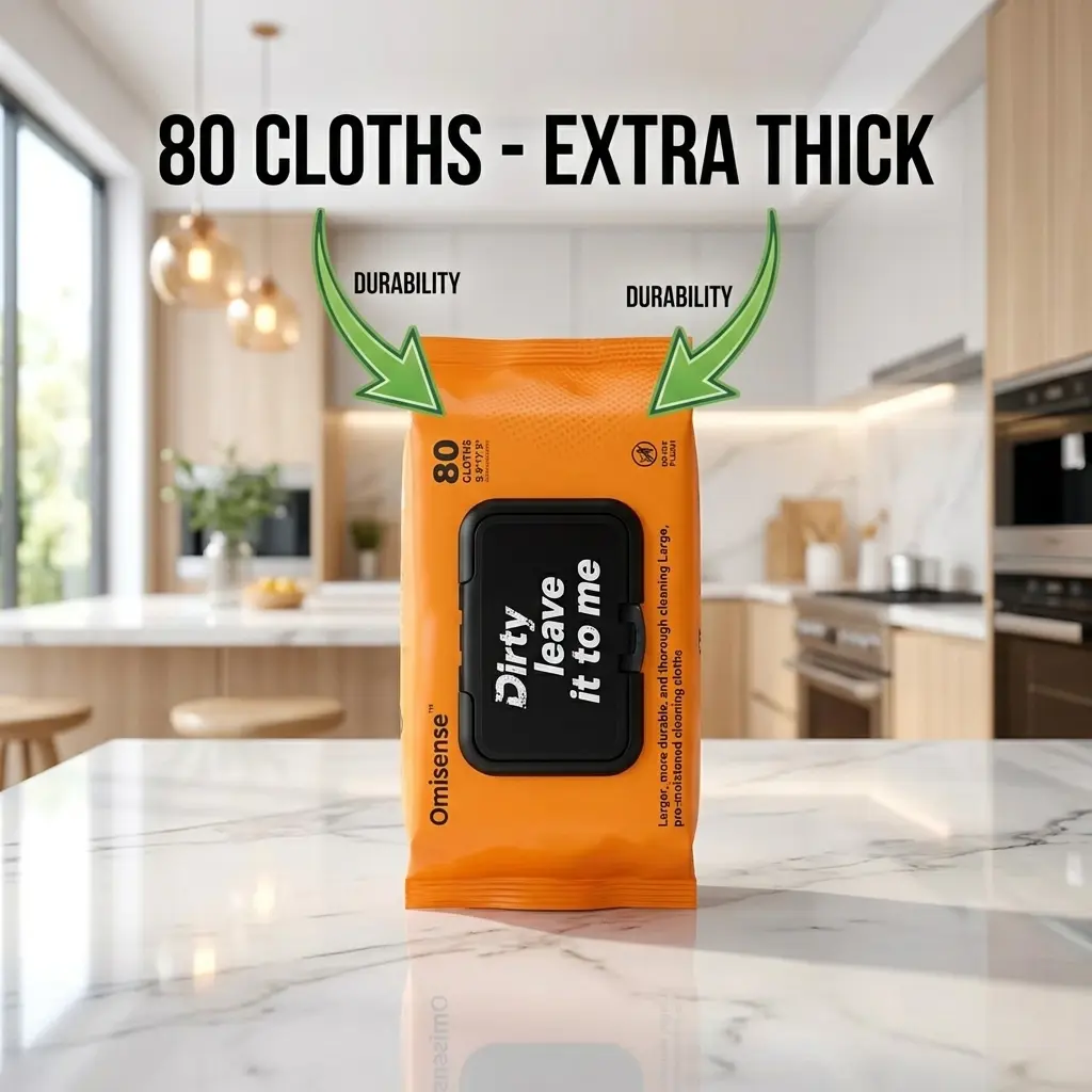 Paquete Extra Grande (80 Hojas) de Toallitas de Limpieza para Cocina — Toallitas Húmedas Domésticas Desechables y Extra Gruesas para Eliminar Grasa, Hollín y Manchas de Utensilios de Cocina
