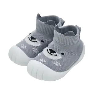 Baby Boys and Girls Cute Bear Socks Shoes - Cartoon Bear Knitted Non slip Soft Bottom Slippers, Suitable for Toddlers