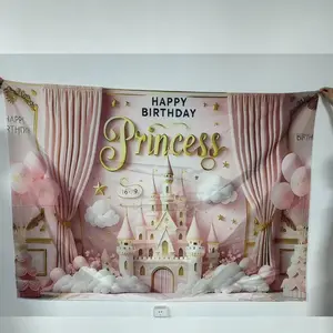 Princess Happy Birthday Background Cloth, 1 Count Colorful Polyester Fabric Backdrop, Party Decorations Banners, Wall Decoration for Home Party Wedding, Banners, Decorative Banner