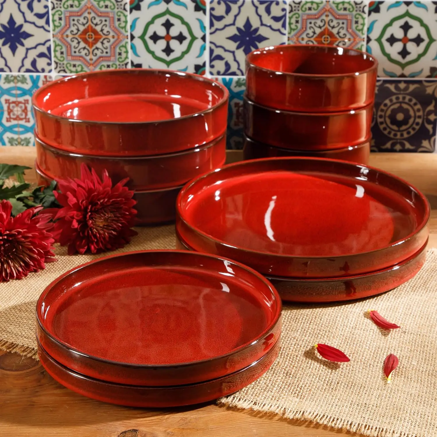 16-Piece Dinnerware Set for 4 - Reactive Glaze Terracotta - Santorini Mist