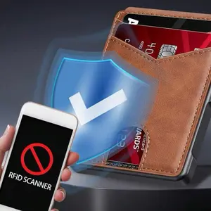 Men's RFID Blocking Compact Wallet with AirTag Protection Against RFID Scanners Brown Leather Design