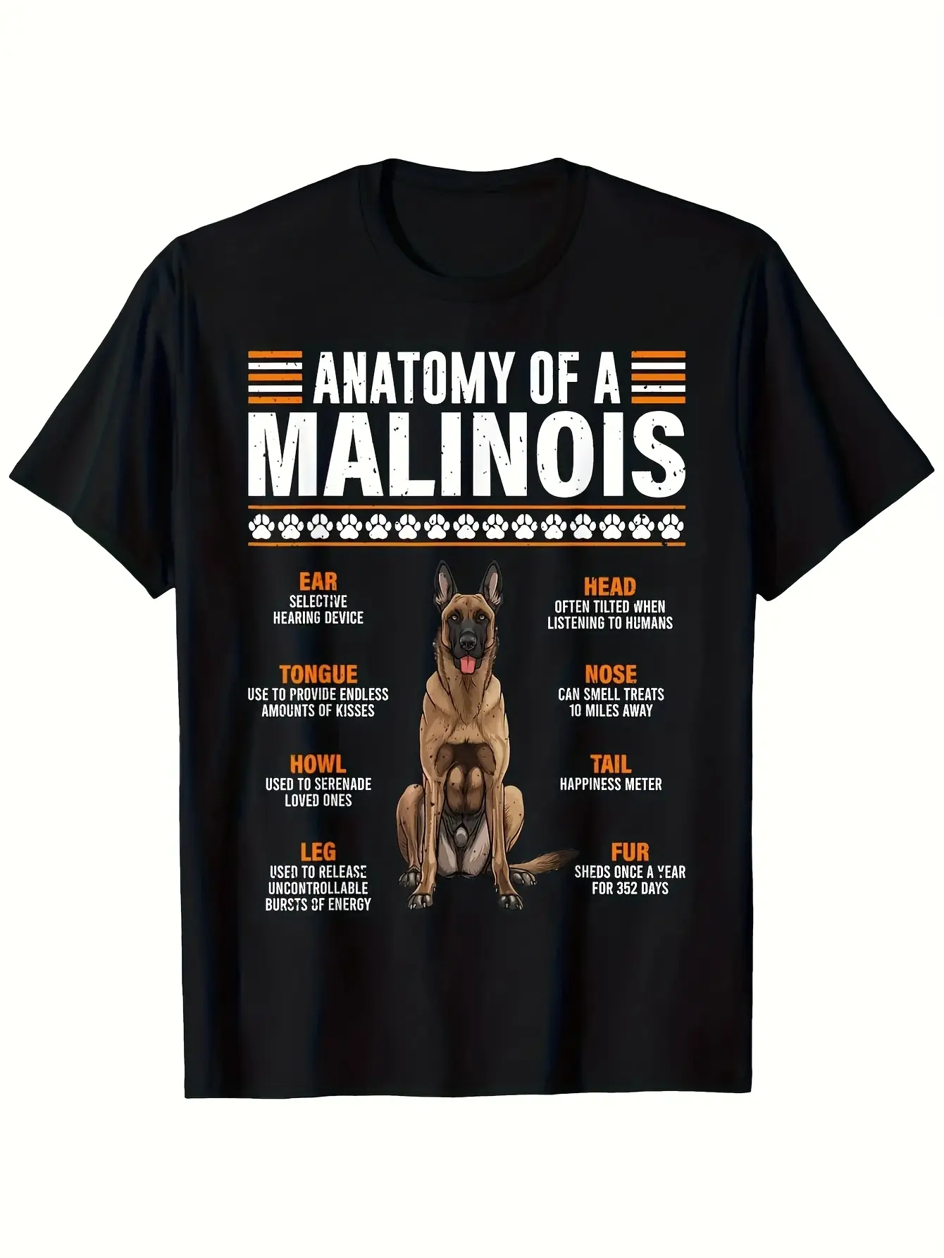 Belgian Malinois Anatomy Graphic T-Shirt - 100 Bre unisex soft cotton short sleeve t shirt, vintage graphic casual tee for men women teens, perfect birthday holiday gift for camping travel gym daily street  wear