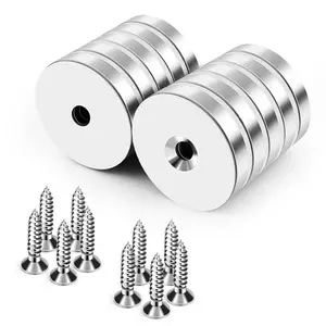 Neodymium Magnets with Hole,30LB Pulling Force Strong Permanent Rare Earth Countersunk Hole Magnet with 10 Screws for Refrigerator,Cruise,Curtain,DIY,Science-1.26 inch x 0.2 inch, Pack of 10