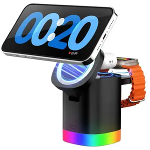3 in 1 Wireless Charger, Foldable Magnetic Charging Station, LED Indicator Travel Charger Holder for iPhone 16/15/14/13/12 Pro/Max/Mini, AirPods & Apple Watch, Portable Phone Charger, Phone Charging Accessories