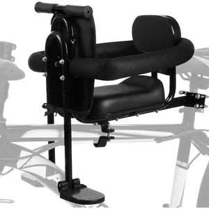 Front Mount Passenger Carrier with Handlebar & Guardrail, Foot Pedals, Adjustable Fit for Ages 2-5 (Up to 48lbs), Frames with Flat or Sloped Top Tubes