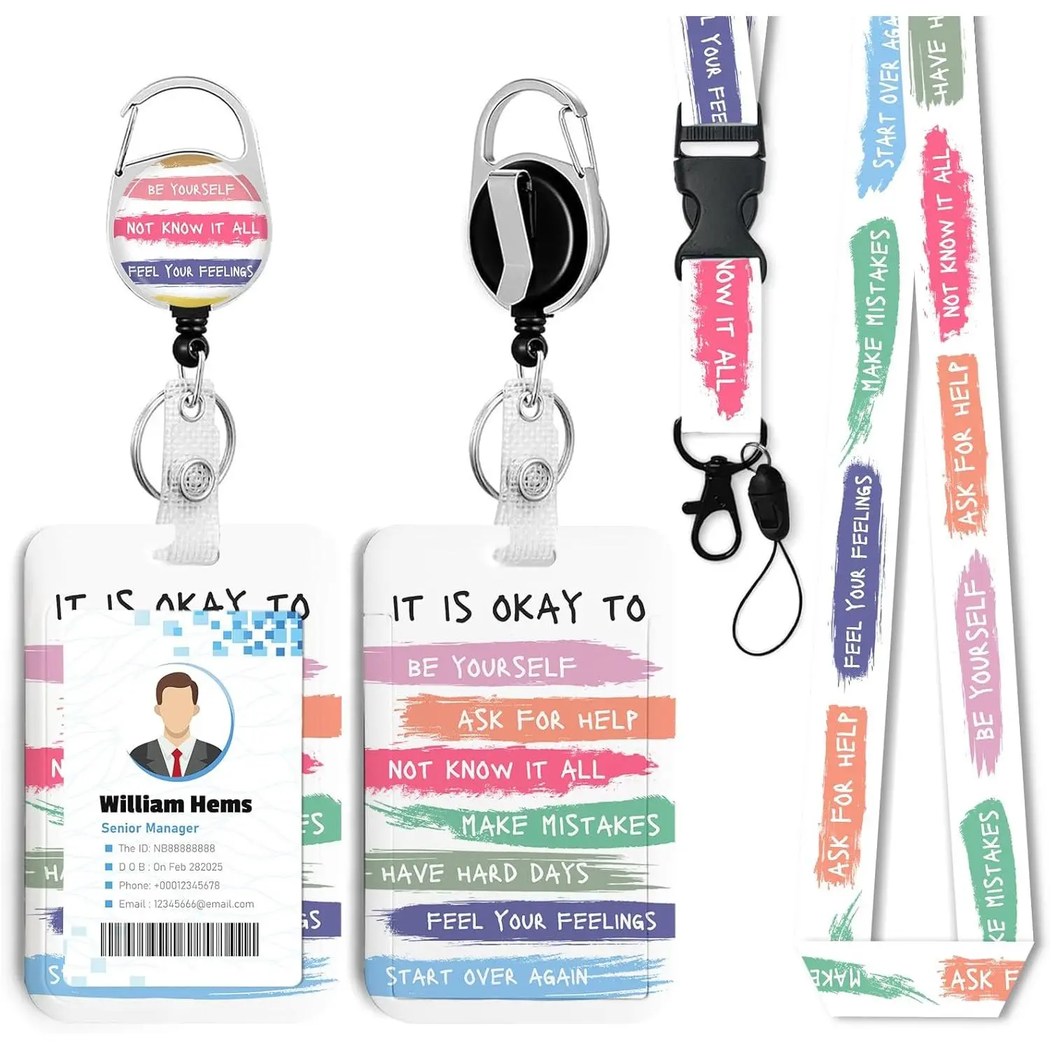 Be Yourself ID Badge Holder with Breakaway Lanyard &Heavy Duty Retractable Reel-360?Rotating Carabiner  for WomenStudents,Teachers, , Office Use