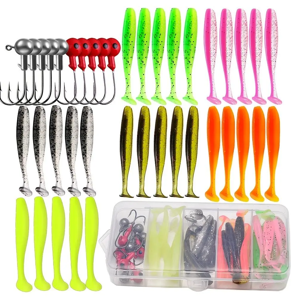 Artificial Fishing Lure Set with Lead Head Hook, 40pcs/box Fishing Bait with Storage Box, Fishing Tackle, Fishing Equipment for Outdoor Fishing, Valentine's Day Gift