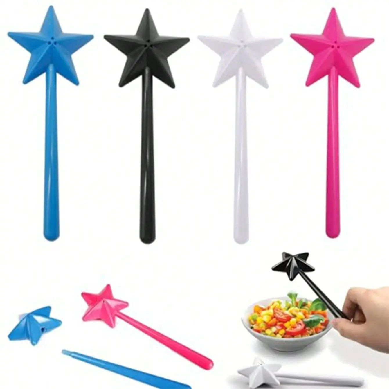 1pc Star-Shaped Magic Salt Bottle, Five-Pointed Star Shape, Fairy Wand Design, Three-Hole Salt Shaker, Fillable, Detachable Light, Single Hand Operation, Kitchen Accessory, Kitchen Gadgets