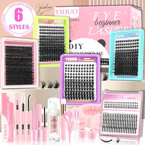 YIDUO Lash Clusters Kit Fluffy D Curl Wispy Bottom Individuals Eyelash Extensions, Fluffy False Eyelashes, Eyelash Extensions Set, 5 Styles Mix Eyelash Clusters Kit Volume Studio Effect, DIY at Home, Soft Easy Apply Natural Look Daily