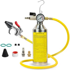 Professional AC Flush Kit for Home & Auto - Universal HVAC System Cleaning Tool with Real-Time Pressure Gauge, Safety Relief Valve, and Stainless Steel Canister for R134a R410a R22 R12