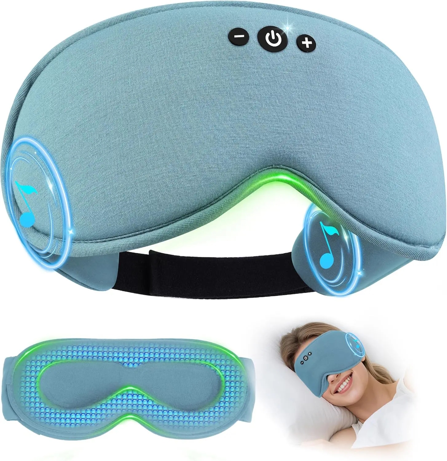 MUSICOZY Bamboo Cotton Weighted Bluetooth Sleep Masks, 3D Weighted Sleep Masks with Bluetooth 5.4 Headphones, Total Blackout Bluetooth Sleep Mask for Women Men, Weight Eye Mask for Sleeping, Ash Blue
