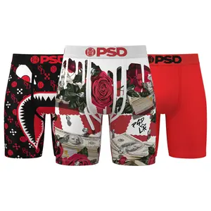 PSD Mens Rosa Red Boxer Brief 3 Pack - Standard Length 7 Inch Inseam, Soft and Breathable Poly Blend Fabric