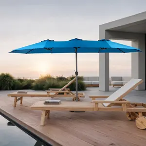 15 foot Double Sided Outdoor Umbrella Rectangular Large with Crank (Excluding base)( Dark blue )