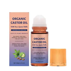 Cold Pressed Organic Castor Oil Roll-On with Rose Quartz Roller - Leakproof Travel-Size Soothing Serum, Gentle Mild Formula for Sensitive Skin, Daily Use for Brows & Lashes