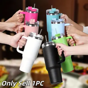 1 PC 40oz Insulated Tumbler With Handle And Lid, portable stainless steel insulated mug with a silicone straw, leak-proof lid, Keeps Drinks Hot 12H Cold 24H, Large Capacity Thermal Mug, Flasks, Bottles For Iced Coffee, Water, Gifts For Women Men