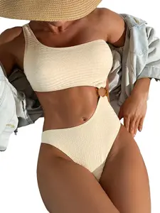 Women's Summer Beach Set, Special Small Grain Fabric Design, High Waist O-Ring, Sexy Fashion Casual, High Waist Swimsuit, All Seasons